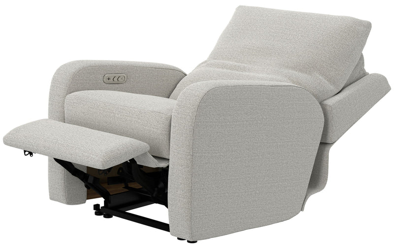 Unique Piece Furniture Lullaby Power Recliner | Auto-Glide Lay-Flat | Power Headrest | USB-C | Sunbelievable Fabric | Cotton / Denim / Pebble