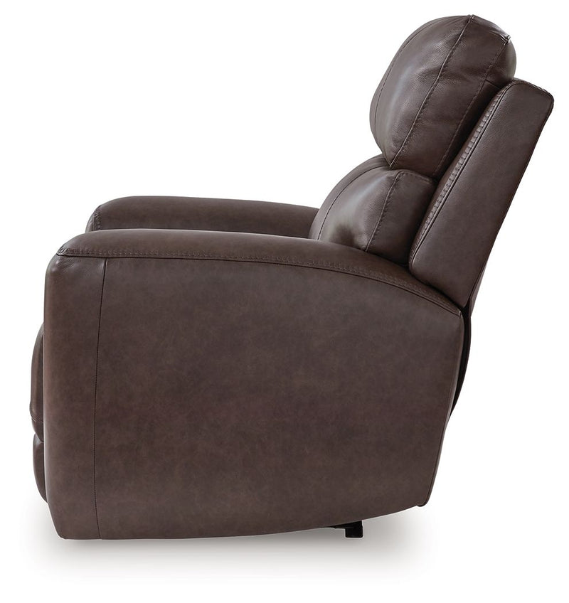 Unique Piece Furniture Crossplex Power Recliner | Genuine Leather | Adjustable Headrest | Zero-Gravity | Smoke
