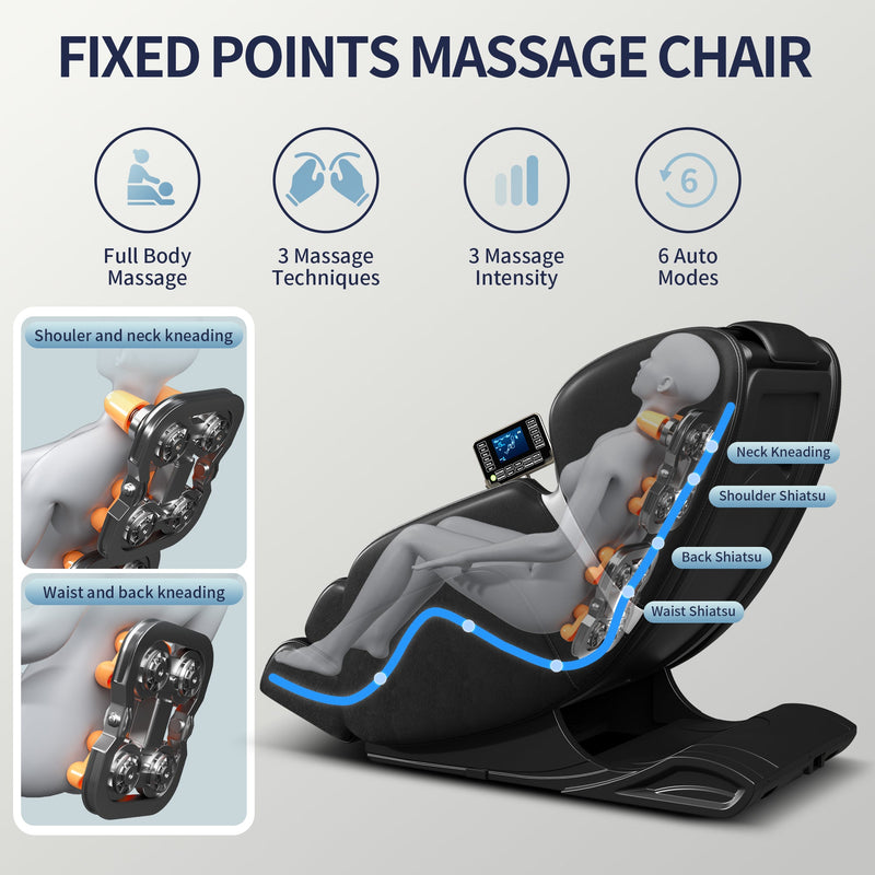 Full-Body Massage Chair | Zero Gravity | 8-Point Shiatsu Rollers | Bluetooth | Airbag System | Black