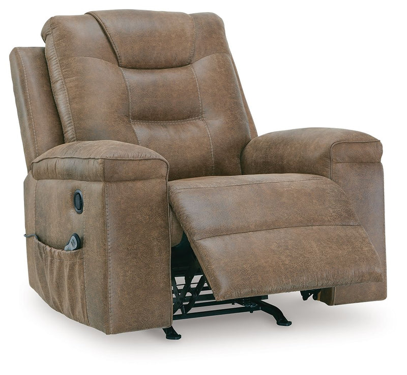 Unique Piece Furniture Stockworth Rocker Recliner | Faux Leather | Heat & Massage | Light Brown / Dark Gray