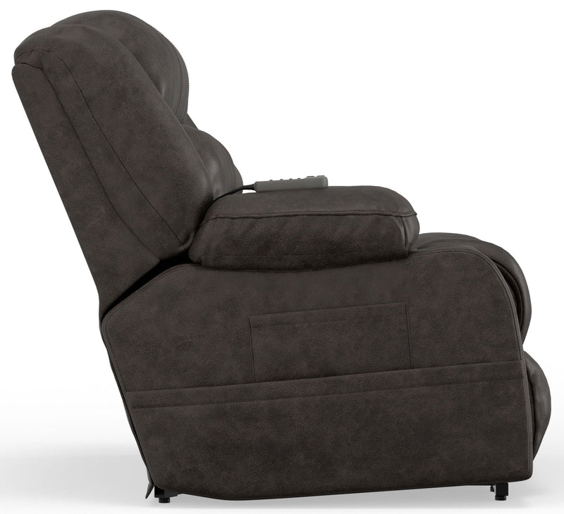 Unique Piece Furniture Tucker Power Lift Recliner | Heat & Massage | Dual Cup Holders | Tall Waterfall Back | Steel Faux Leather