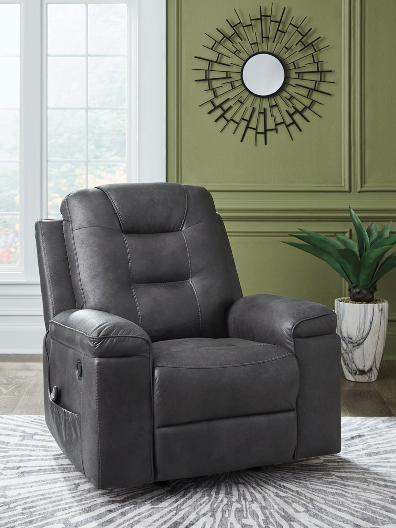 Unique Piece Furniture Stockworth Rocker Recliner | Faux Leather | Heat & Massage | Light Brown / Dark Gray