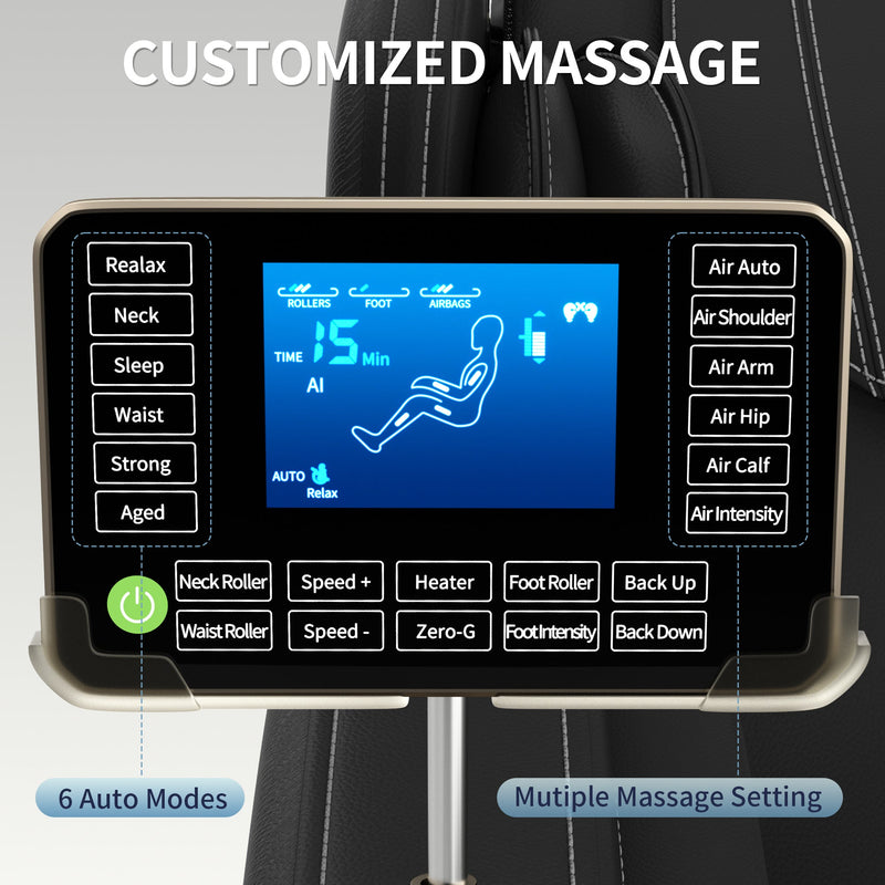 Full-Body Massage Chair | Zero Gravity | 8-Point Shiatsu Rollers | Bluetooth | Airbag System | Black