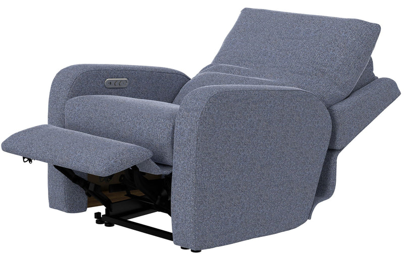 Unique Piece Furniture Lullaby Power Recliner | Auto-Glide Lay-Flat | Power Headrest | USB-C | Sunbelievable Fabric | Cotton / Denim / Pebble