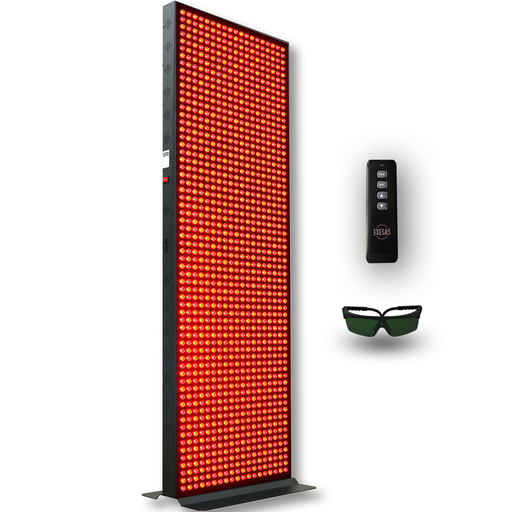 EXESAS Full Body Red Light Panel front view with floor stand on white background"