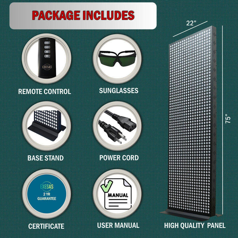 EXESAS | Full Body Red Light Panel | 1216 Dual-Chip LEDs | 4 Wavelengths | 75" Floor Stand Included