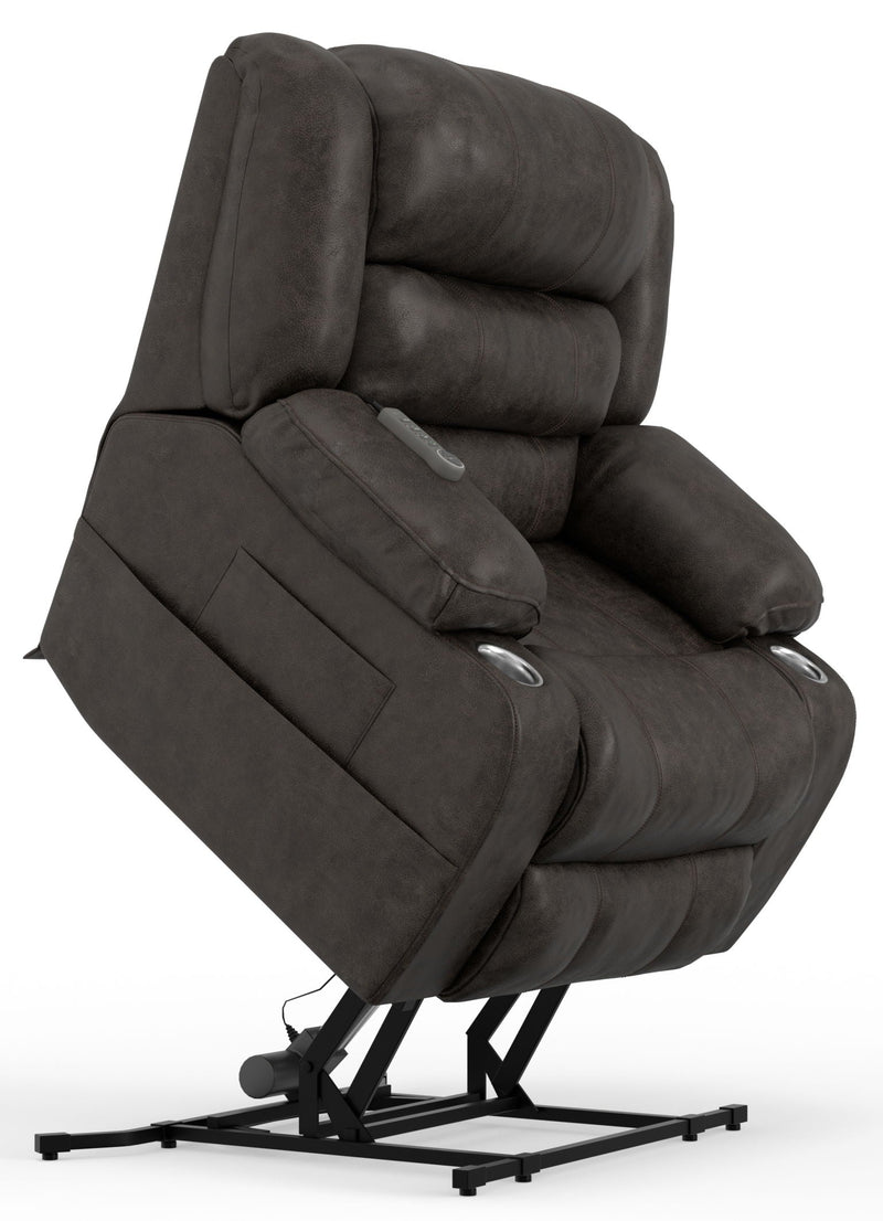 Unique Piece Furniture Tucker Power Lift Recliner | Heat & Massage | Dual Cup Holders | Tall Waterfall Back | Steel Faux Leather