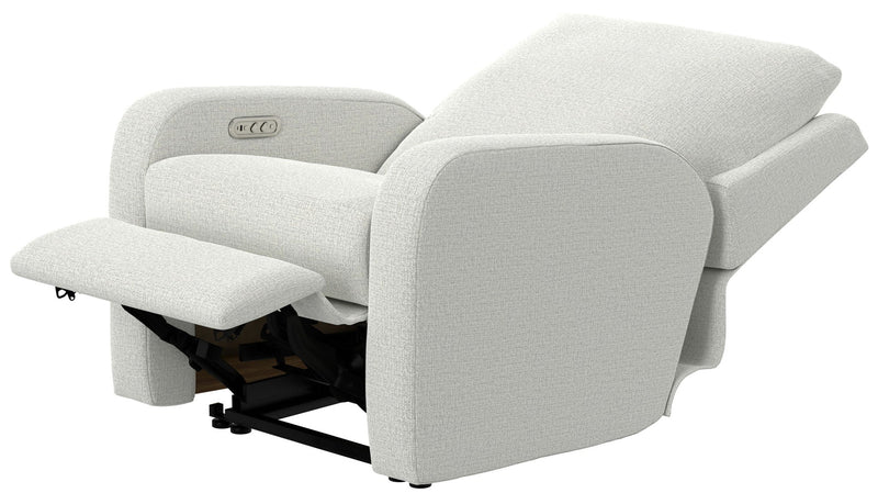Unique Piece Furniture Lullaby Power Recliner | Auto-Glide Lay-Flat | Power Headrest | USB-C | Sunbelievable Fabric | Cotton / Denim / Pebble
