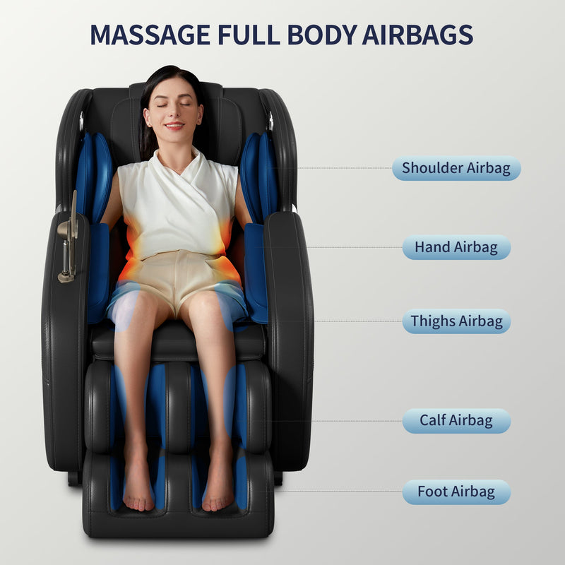 Full-Body Massage Chair | Zero Gravity | 8-Point Shiatsu Rollers | Bluetooth | Airbag System | Black