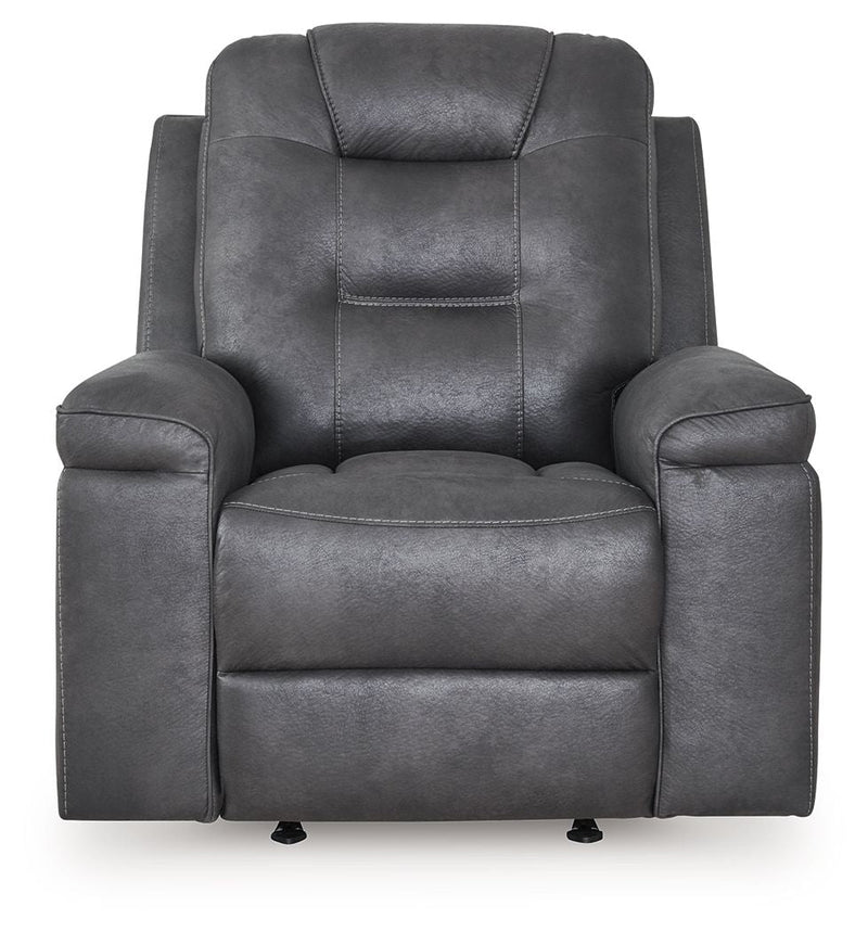 Unique Piece Furniture Stockworth Rocker Recliner | Faux Leather | Heat & Massage | Light Brown / Dark Gray