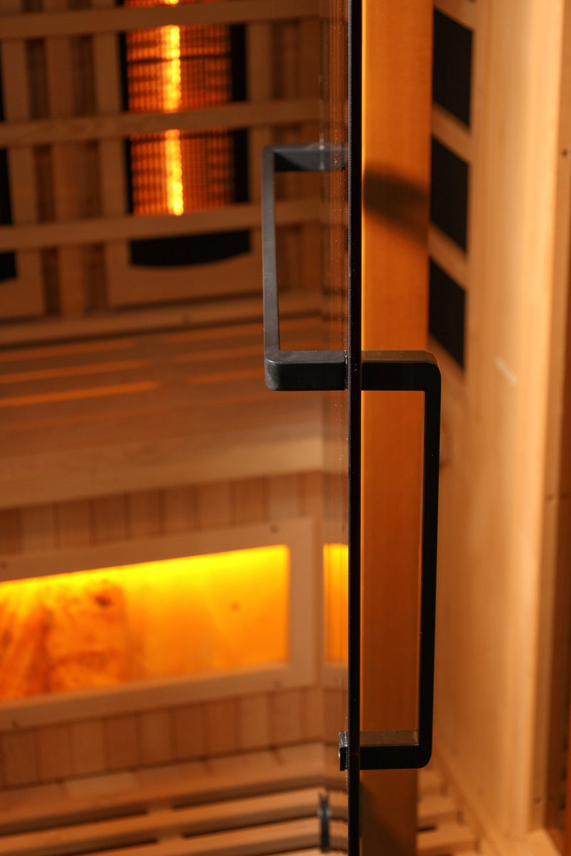 Golden Designs Reserve Edition | 3-Person Corner Full Spectrum Infrared Sauna | Canadian Hemlock | Himalayan Salt Bar | GDI-8035-03