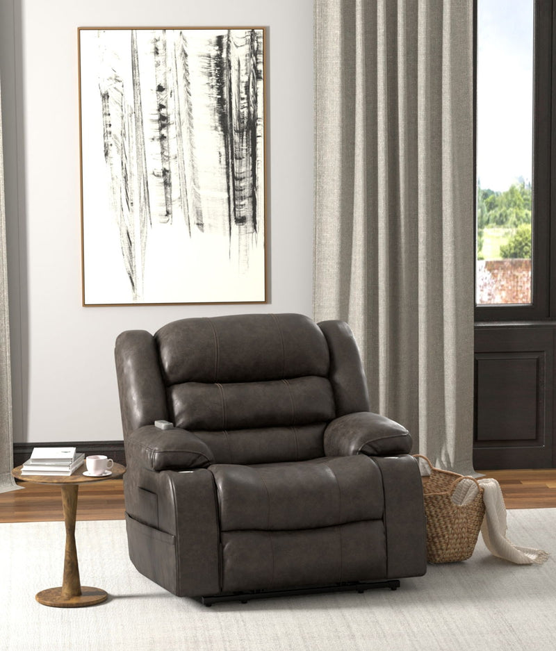 Unique Piece Furniture Tucker Power Lift Recliner | Heat & Massage | Dual Cup Holders | Tall Waterfall Back | Steel Faux Leather