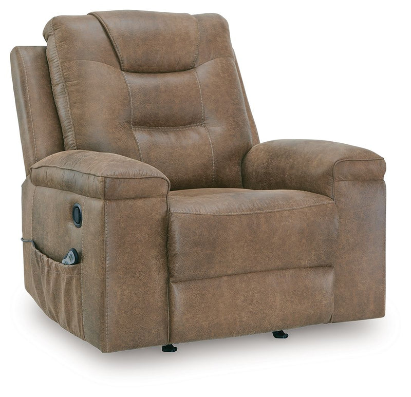 Unique Piece Furniture Stockworth Rocker Recliner | Faux Leather | Heat & Massage | Light Brown / Dark Gray