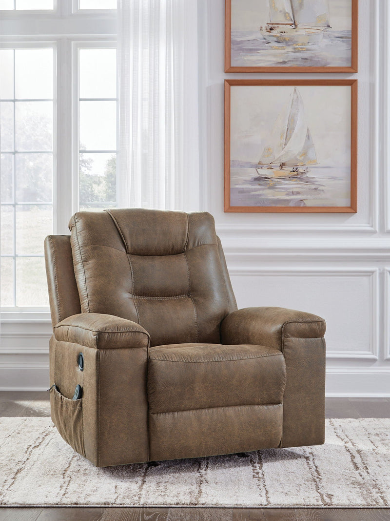Unique Piece Furniture Stockworth Rocker Recliner | Faux Leather | Heat & Massage | Light Brown / Dark Gray