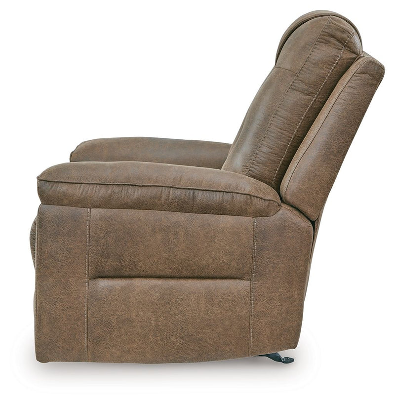 Unique Piece Furniture Stockworth Rocker Recliner | Faux Leather | Heat & Massage | Light Brown / Dark Gray