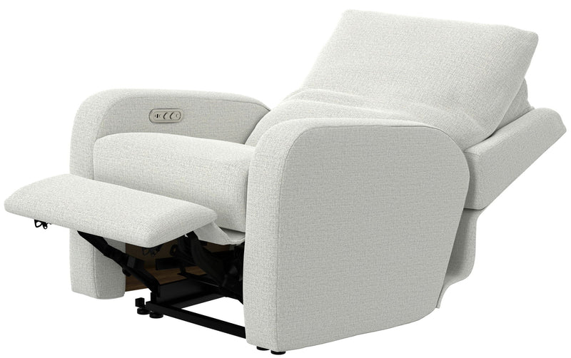 Unique Piece Furniture Lullaby Power Recliner | Auto-Glide Lay-Flat | Power Headrest | USB-C | Sunbelievable Fabric | Cotton / Denim / Pebble