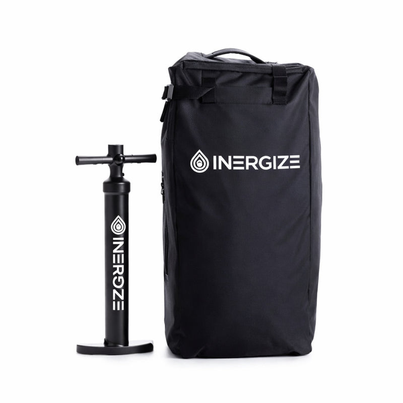 Black inflatable pump and storage bag with 'INERGIZE' branding on a white background