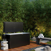 Black outdoor cold plunge in the backyard