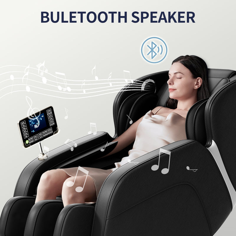 Full-Body Massage Chair | Zero Gravity | 8-Point Shiatsu Rollers | Bluetooth | Airbag System | Black