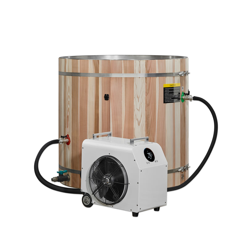 Dynamic Cold Therapy Barrel Cold Plunge Tub | SSPC-34 | 304 Stainless Steel Interior | Pacific Cedar | Built-In Seat