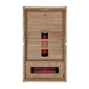 Wooden sauna with infrared heating elements on a white background