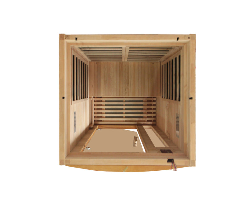 Wooden sauna with a white background