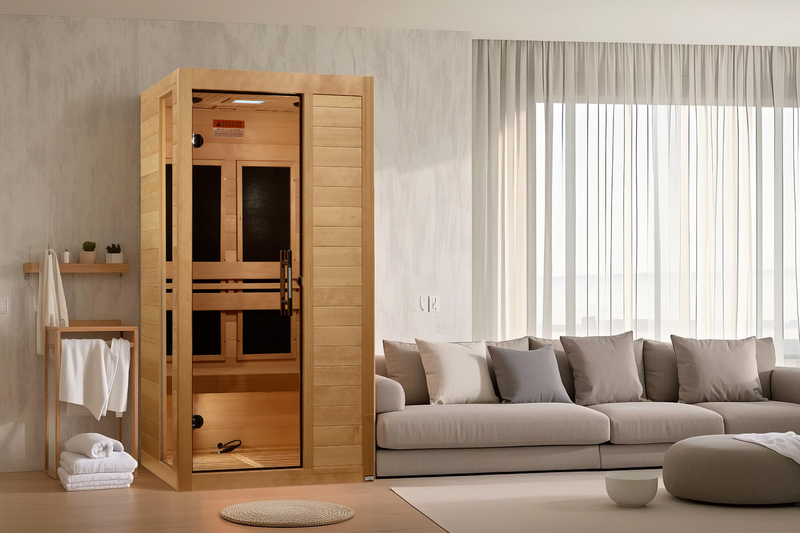 Dynamic Veneto | 1-2 Person FAR Infrared Sauna | Canadian Hemlock | 7 Low EMF 360 Carbon Panels