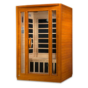 Wooden sauna with glass door on a white background