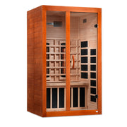 Wooden infrared sauna with glass doors on a white background