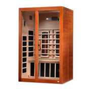 Wooden sauna with glass door on a white background