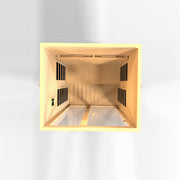 Wooden sauna with glass door on a white background