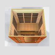 Wooden sauna with lattice design on a white background