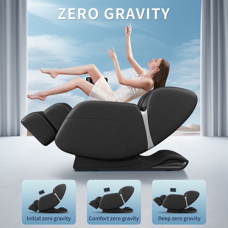 Full-Body Massage Chair | Zero Gravity | 8-Point Shiatsu Rollers | Bluetooth | Airbag System | Black