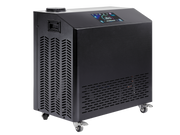 Black industrial air purifier with digital display on a white background