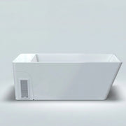 White rectangular cold plunge with a drain on a white background