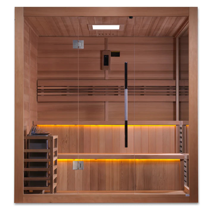 Golden Designs Kuusamo 6 Person Traditional Indoor Sauna | Canadian Hemlock & Red Cedar | 8.0 kW Stove | GDI-7206-01