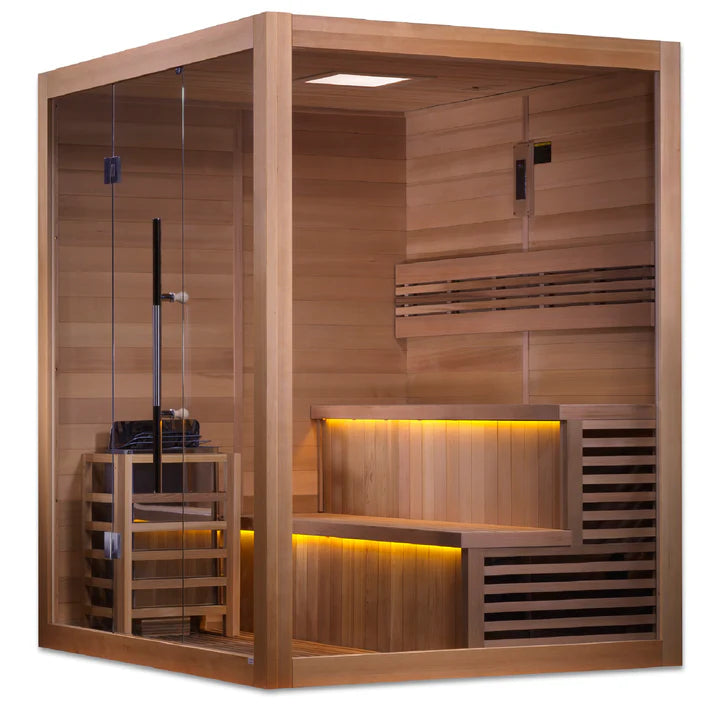 Golden Designs Kuusamo 6 Person Traditional Indoor Sauna | Canadian Hemlock & Red Cedar | 8.0 kW Stove | GDI-7206-01