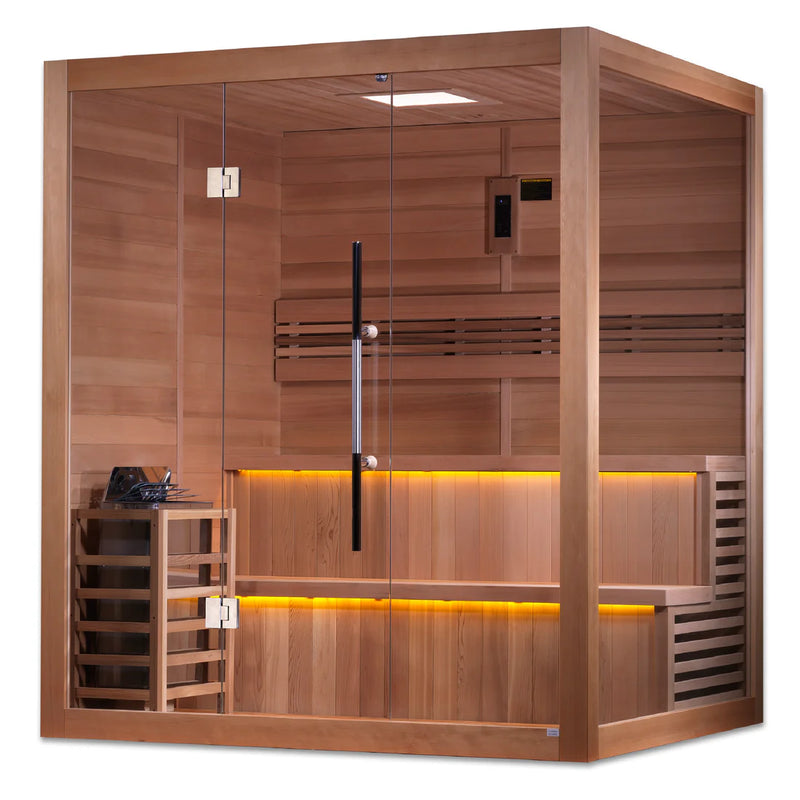 Golden Designs Kuusamo 6 Person Traditional Indoor Sauna | Canadian Hemlock & Red Cedar | 8.0 kW Stove | GDI-7206-01