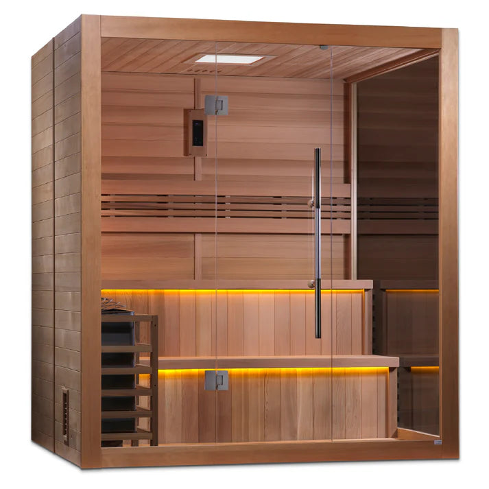 Golden Designs Kuusamo 6 Person Traditional Indoor Sauna | Canadian Hemlock & Red Cedar | 8.0 kW Stove | GDI-7206-01