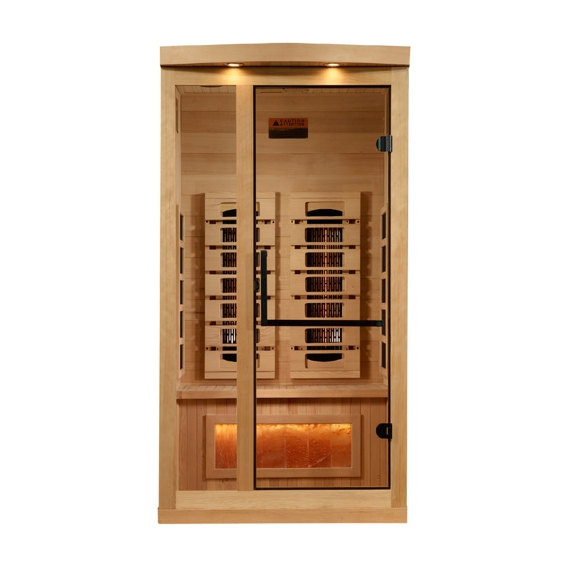 Golden Designs Reserve Edition | 1-Person Full Spectrum Infrared Sauna | Canadian Hemlock | Himalayan Salt Bar | GDI-8010-03