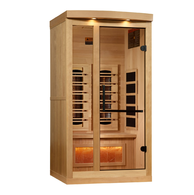 Golden Designs Reserve Edition | 1-Person Full Spectrum Infrared Sauna | Canadian Hemlock | Himalayan Salt Bar | GDI-8010-03