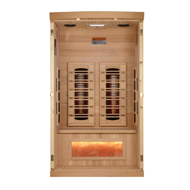 Golden Designs Reserve Edition | 1-Person Full Spectrum Infrared Sauna | Canadian Hemlock | Himalayan Salt Bar | GDI-8010-03