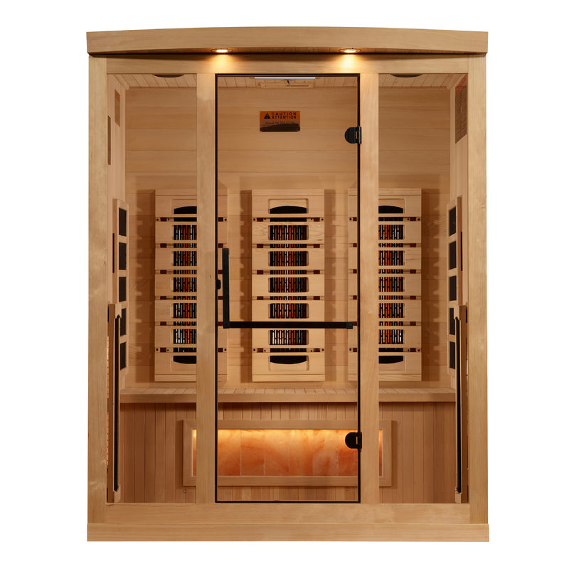 Golden Designs Reserve Edition | 3-Person Full Spectrum Infrared Sauna | Canadian Hemlock | Himalayan Salt Bar | GDI-8030-03