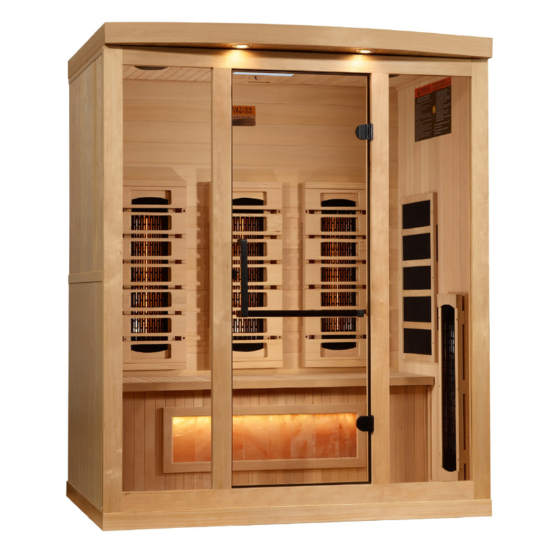 Golden Designs Reserve Edition | 3-Person Full Spectrum Infrared Sauna | Canadian Hemlock | Himalayan Salt Bar | GDI-8030-03