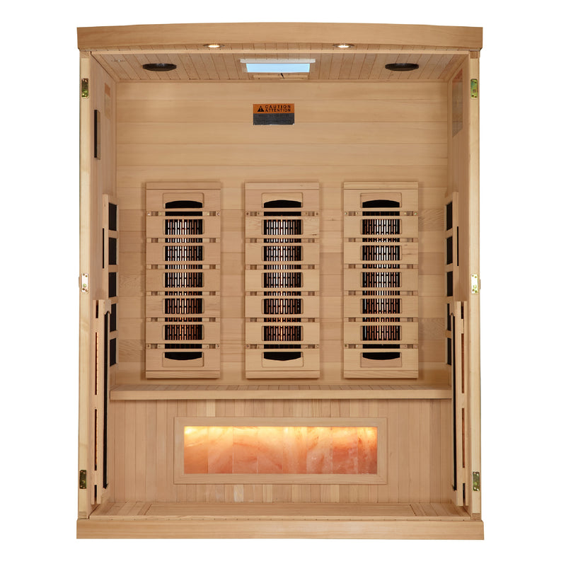 Golden Designs Reserve Edition | 3-Person Full Spectrum Infrared Sauna | Canadian Hemlock | Himalayan Salt Bar | GDI-8030-03