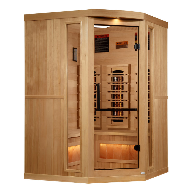 Golden Designs Reserve Edition | 3-Person Corner Full Spectrum Infrared Sauna | Canadian Hemlock | Himalayan Salt Bar | GDI-8035-03
