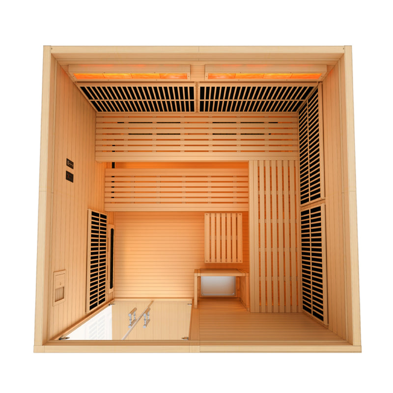 Golden Designs Toledo | 6-Person Hybrid Sauna | Full Spectrum Infrared & Harvia 8KW Stove | Canadian Hemlock | GDI-8360-01