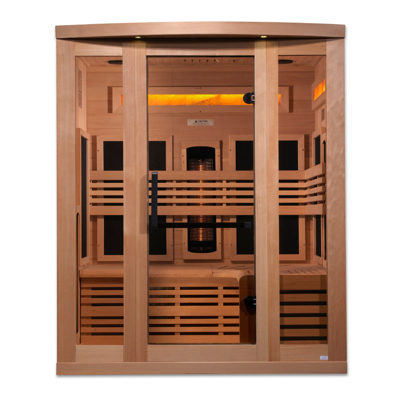 Golden Designs Reserve Edition | 3-Person Full Spectrum Infrared Sauna | Canadian Hemlock | 3 Himalayan Salt Bars | GDI-8230-01