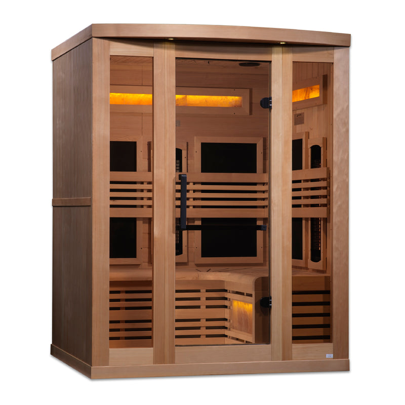 Golden Designs Reserve Edition | 3-Person Full Spectrum Infrared Sauna | Canadian Hemlock | 3 Himalayan Salt Bars | GDI-8230-01
