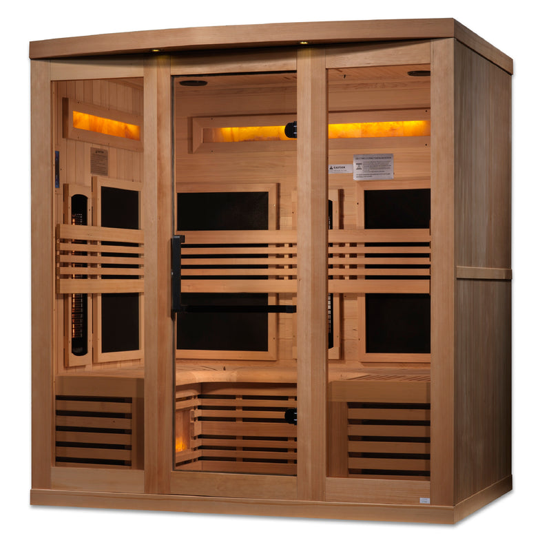 Golden Designs Reserve Edition | 6-Person Full Spectrum Infrared Sauna | Canadian Hemlock | 5 Himalayan Salt Bars | GDI-8260-01